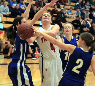 Shayla VonBargen gets fouled on a layup attempt. She made both ensuing free throws.