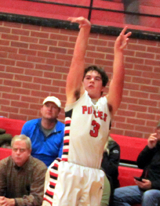 Terran Peery shoots for the first of his four 3-pointers against C.V.