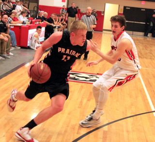Jake Bruner drives past a defender at Moscow.