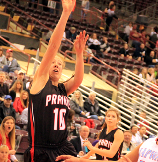 Talyss Lustig shoots against Lapwai. Also shown is Chaye Uptmor.