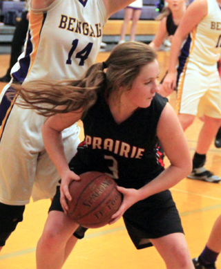 Angela Wemhoff looks to make a pass in the game against the Lewiston JV.