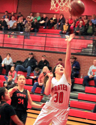 Sydney Bruner puts up a shot against Troy.