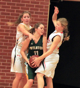 You can see the frustration on the Potlatch players face as she gets doubleteamed by Chaye Uptmor and Theresa Wemhoff.