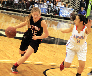 Chaye Uptmor drives past a Lapwai defender in the championship game.