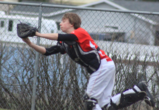 Sam Mager catches a foul popup in the Lapwai game.