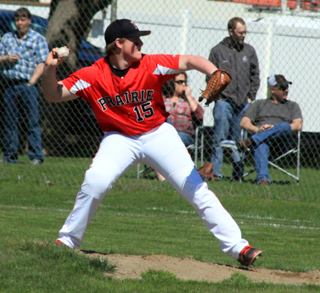 Dereck Arnzen pitches in the first Troy game.