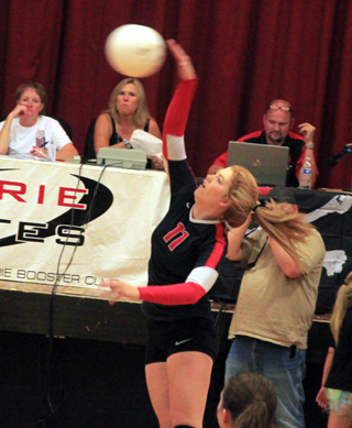 Josie Peery spikes the ball against Troy.
