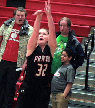 India Peery sinks a 3 from the corner on an inbounds play at Moscow.
