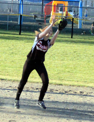 Shortstop Josie Peery makes a catch on an infield fly ball at Lapwai.