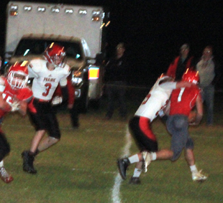 Michael Schwartz sacks the C.V. quarterback and forced a fumble on the play that was scooped up by Dylan Schumacher, left, and taken into the end zone for a touchdown.