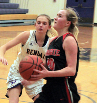 Jordyn Higgins goes for a lay-up at Lewiston.