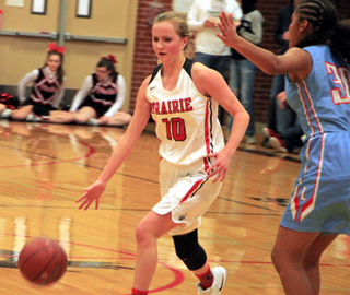 Jordyn Higgins handles the ball against Lapwai. She had a big game, scoring 24 points, and several times drove right through the defense to the hoop for lay-ups.