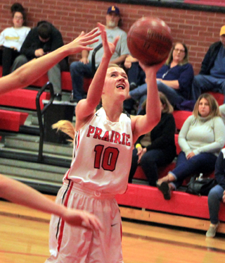 Jordyn Higgins puts up a shot against Lewiston.