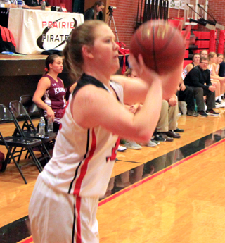 India Peery shoots one of her three 3-pointers against Kamiah.