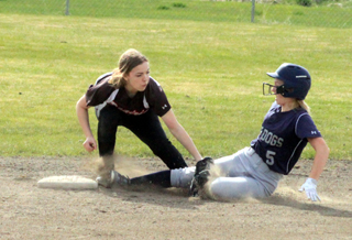 Delanie Lockett tags out a Genesee runner on an attempted steal.