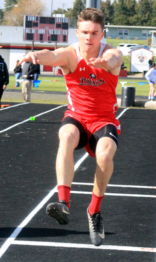 Cole Martin in the long jump, one of 3 events he won at the Prairie Meet.