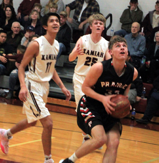 Derik Shears looks to shoot against Kamiah. The Pirates won 50-39 clinching the #3 seed into District.