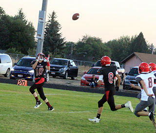 Travis Alfrey got behind the defense to catch this pass for a 57 yard touchdown. #8 is Wyatt Ross.