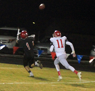 T.J. Hibbard got behind the Grace defense and is about to catch a pass he converted into a tying 65-yard touchdown. Prairie took the lead on the ensuing 2-point conversion and never looked back as they won by 36.