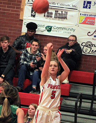 Ellea Uhlenkott, a senior, puts up a shot against Potlatch on Senior Night.
