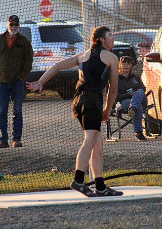 On his final throw at the Prairie Meet Matt Coppernoll set a new PR with a throw of over 154 feet.
