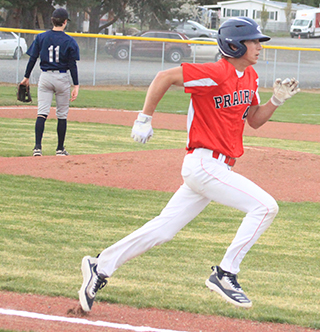 Reece Shears legs out one of his 4 singles at Genesee on Monday. He also stole 3 bases and scored 4 runs.