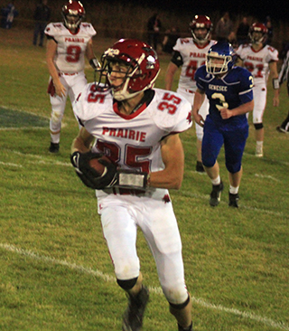 Quirt Goeckner saw his first action of the season and made a couple of big pass receptions at Genesee. Also shown are Noah Behler, Carter Shears and Colrton McElroy.