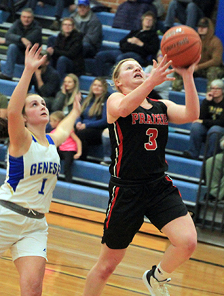 Kristin Wemhoff scores 2 of her 29 points at Genesee after having stolen the ball.