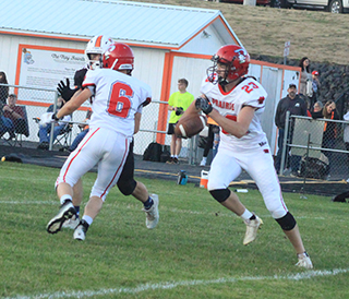 On Prairie’s first play of the game against Troy, Bennie Elven, 23, caught a pass deep downfield and went 80 yards for a touchdown thanks in large part to Levi Gehring, 6, who blocked the last Troy player with a chance to make a tackle.