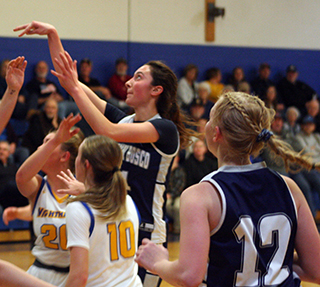 Savannah Perrin puts up a shot at Nezperce. Photo by Steve Wherry.